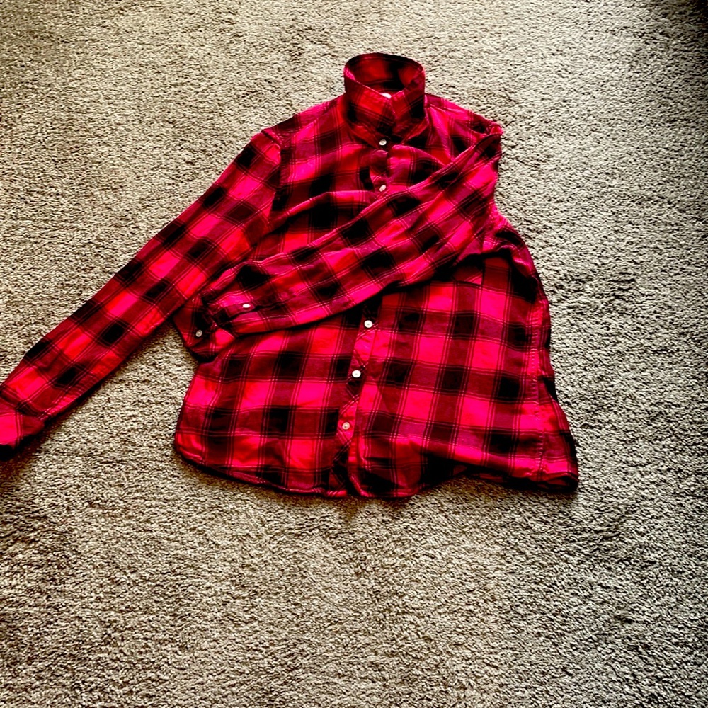 Maroon and Black button up flannel